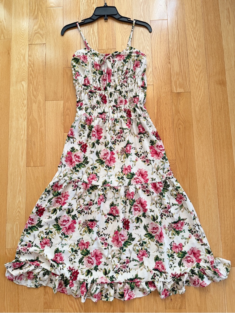 Cottagecore Monteau Pink Rose Smocked Bodice Tiered Maxi Sundress Small S - Picture 10 of 16